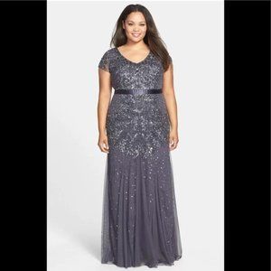 Adrianna Papell Gray Sequin Maxi Dress